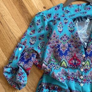 Long TEAL paisley swim coverup
